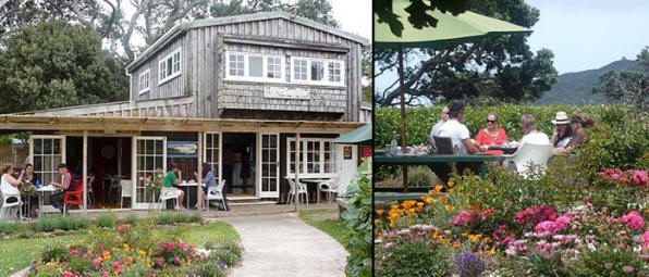 Wild Rose Cafe and patrons in the rose garden